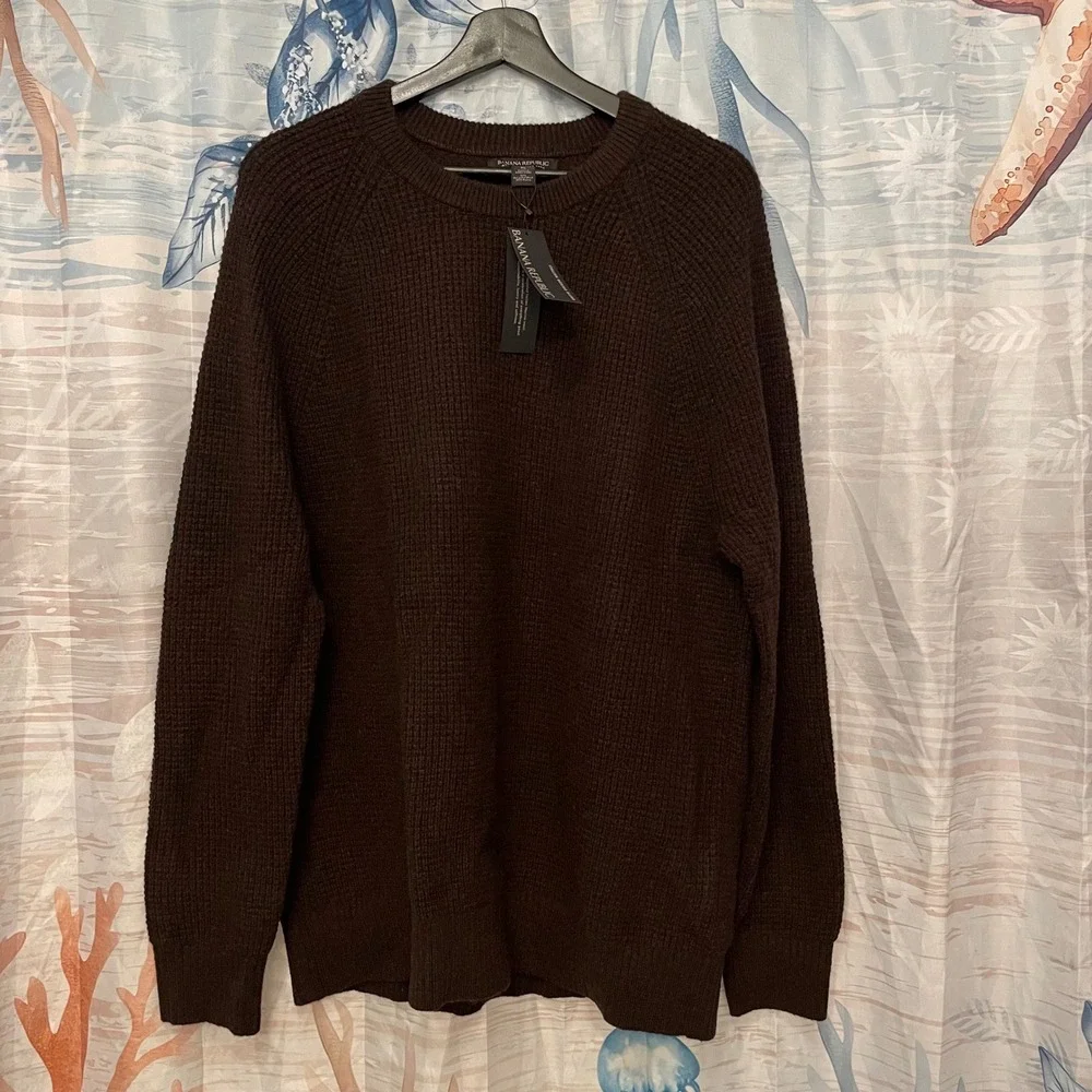 Banana Republic Italian Merino Wool Blend Waffle Knit Sweater Brown Mens XL Y2K